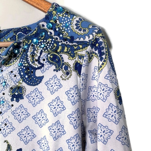 Rafaella Paisley Top Blue 3/4 Sleeve Large Petite - Picture 4 of 9